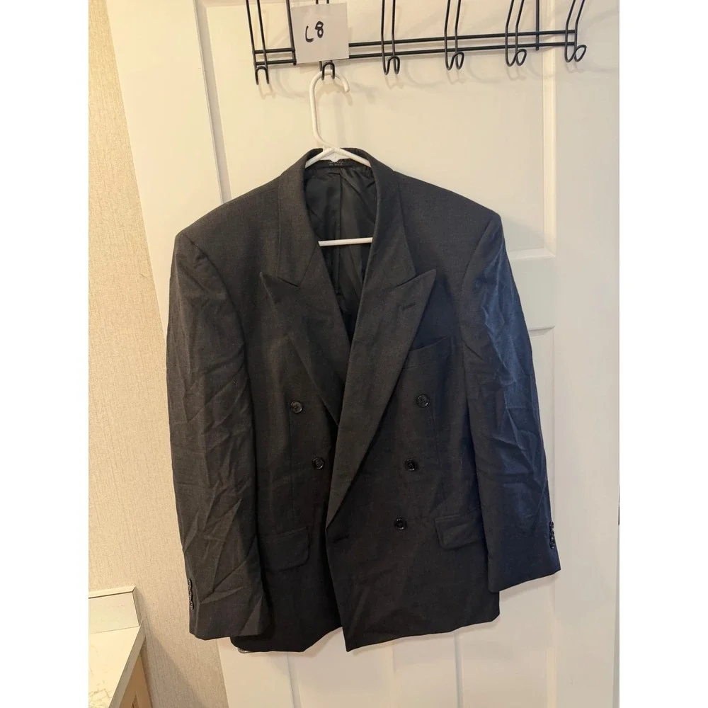 Paulo Solari Mens 40S Double Breasted Blazer Charcoal Gray 100% Wool Suit Jacket